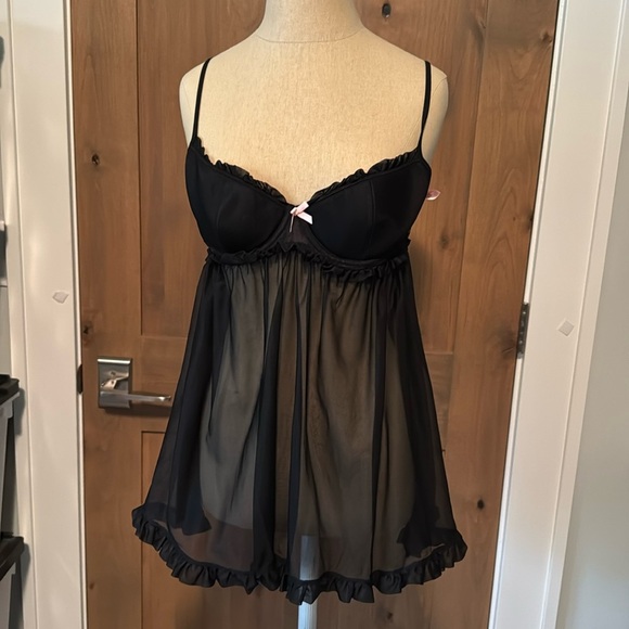 Victoria's Secret Other - Victoria Secret Sexy Little Things Black/Pink Sheer Lingerie Womens 36B ruffles